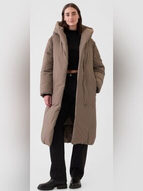 GAP Taupe Belted Long Puffer Coat